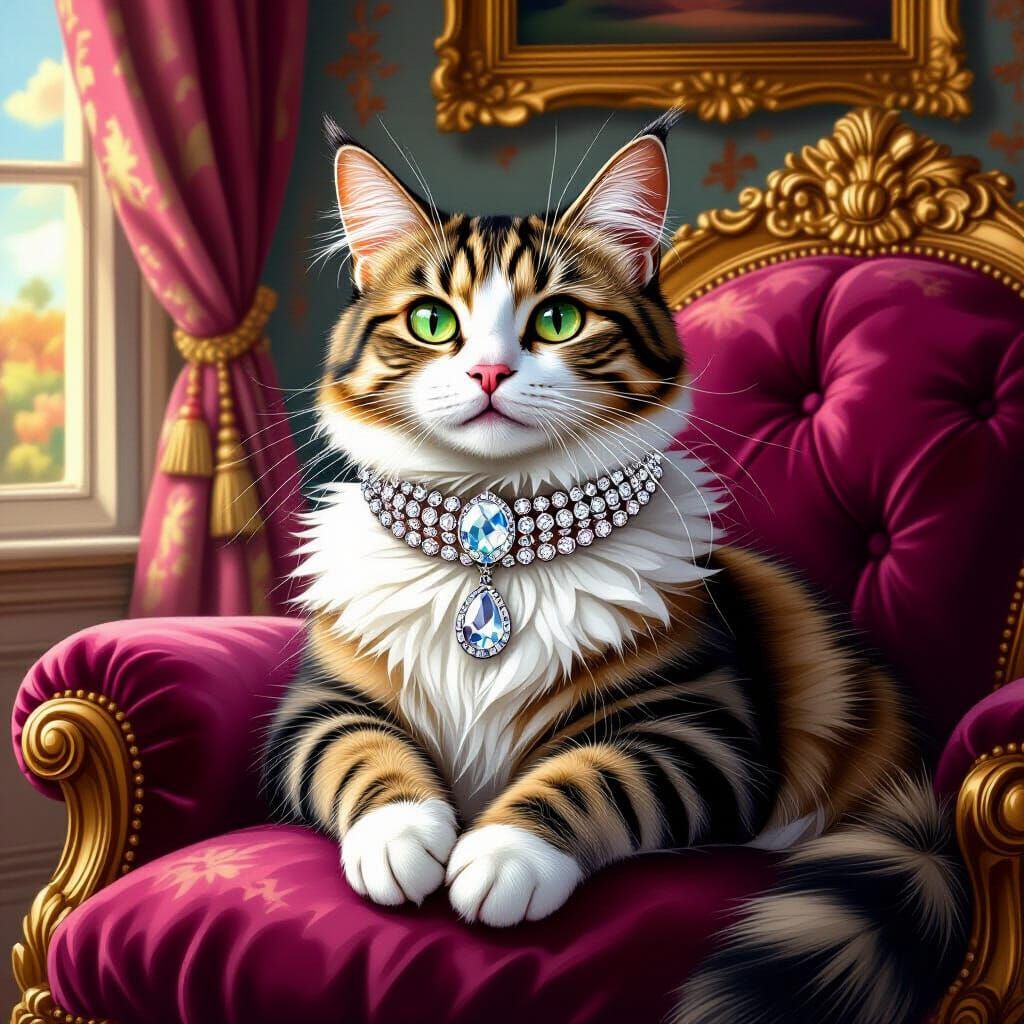 Aristocratic Cat in Rococo Interior as Old Master Painting