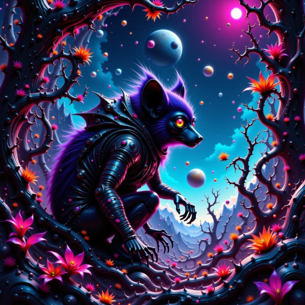 Frenzied Space Lemur in Dystopian Landscape