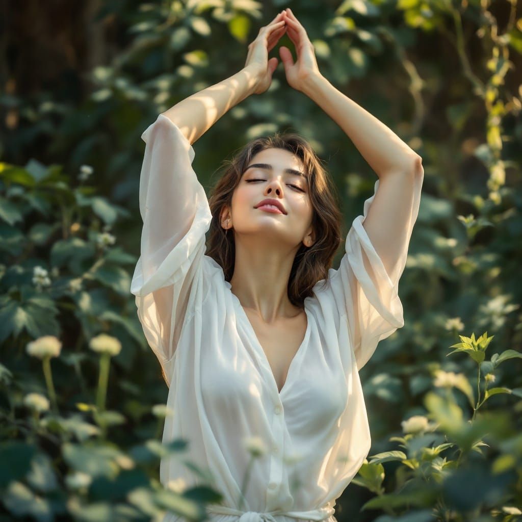 Peaceful Woman in Nature: Impressionist Style