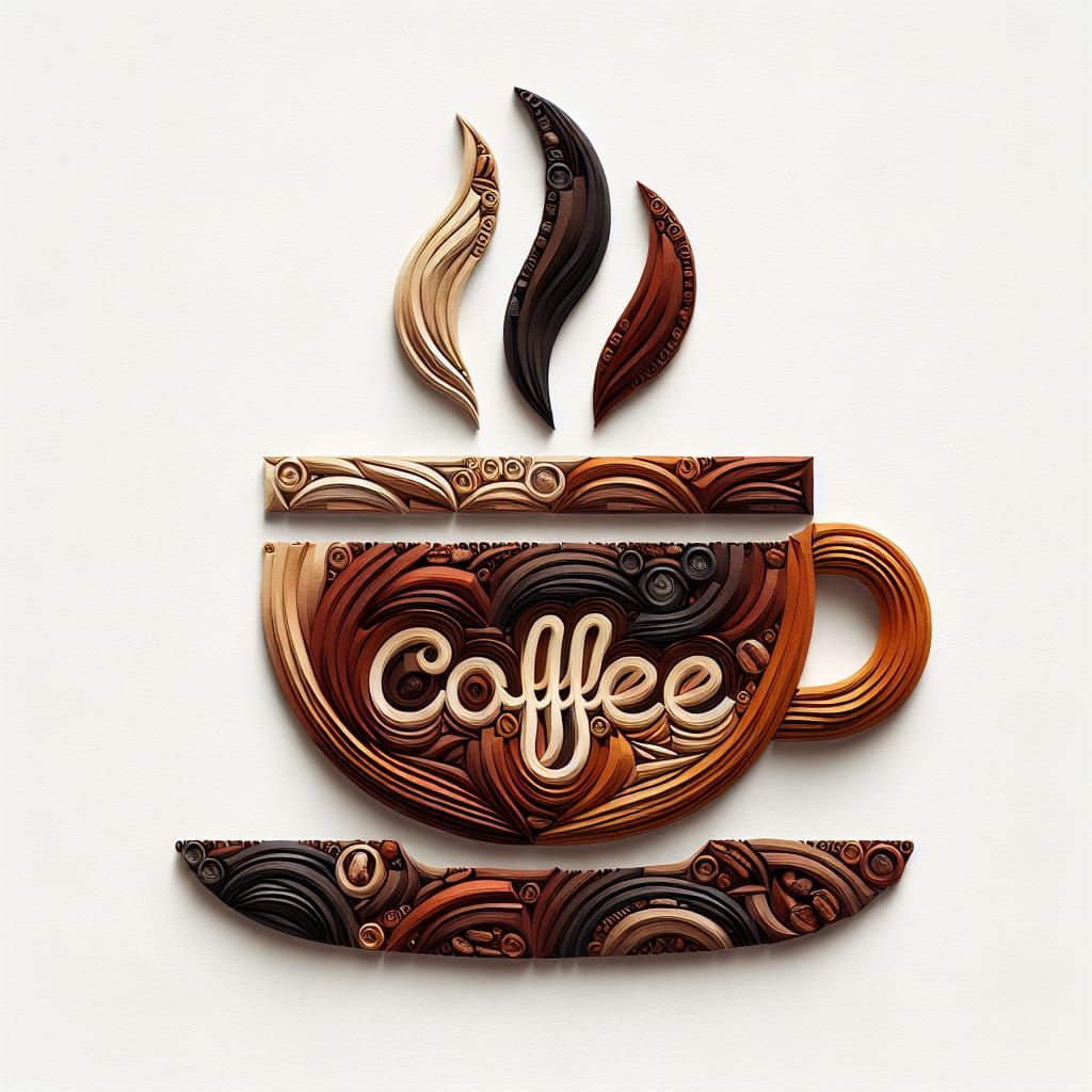 Coffee Cup Word Art in Brown Gradient