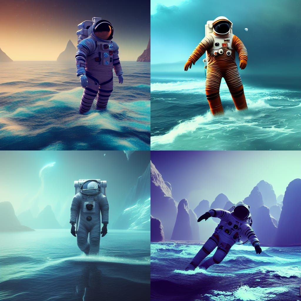 Astronaut in Ocean: Detailed Matte Painting