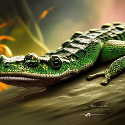 Realistic Frog Crocodile Snake Hybrid in Detailed Painting