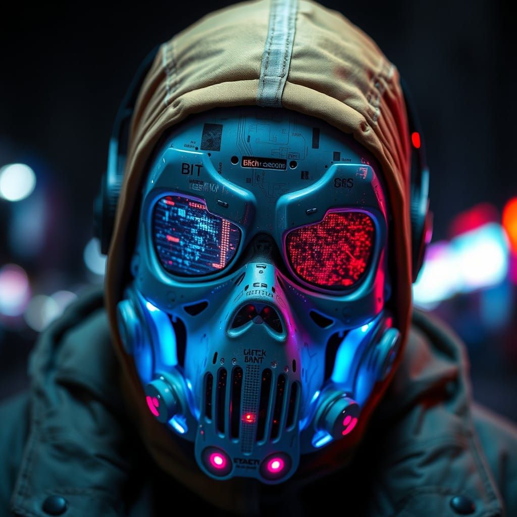 Biopunk Glitchcore Mask in Cyberpunk Aesthetic