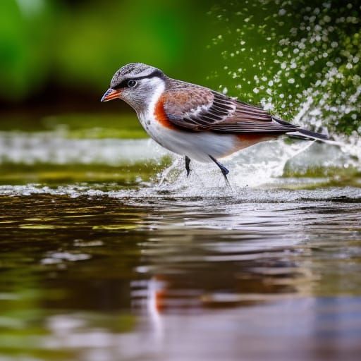 Funny Bird Splashing in Birdbath, Professional Photography