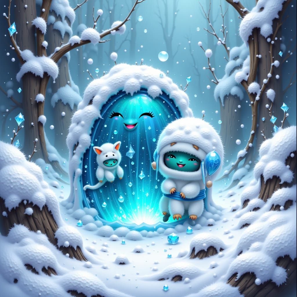 Ice Elemental in Whimsical Winter Scene