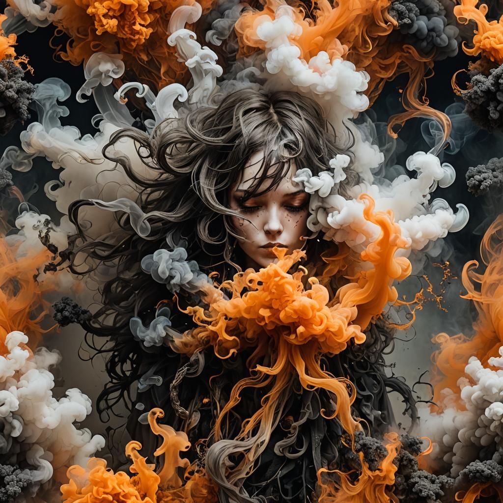 Eldritch Orange Smoke Dissolving into Clouds