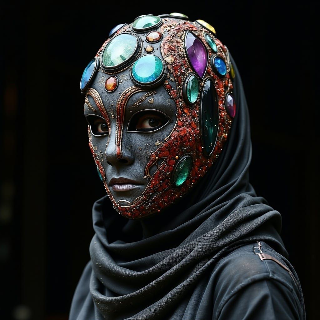 Glamorous, Iridescent Mask Conceals Woman's Face