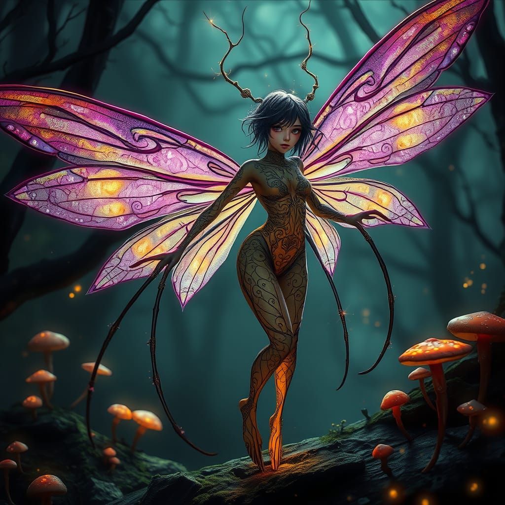 Ethereal Spider Fairy in Dark Fantasy Art Nouveau Style