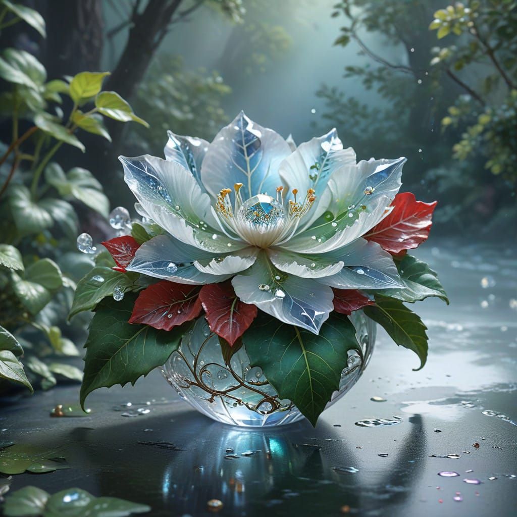 Ruby Hued Flower in Moonlit Garden