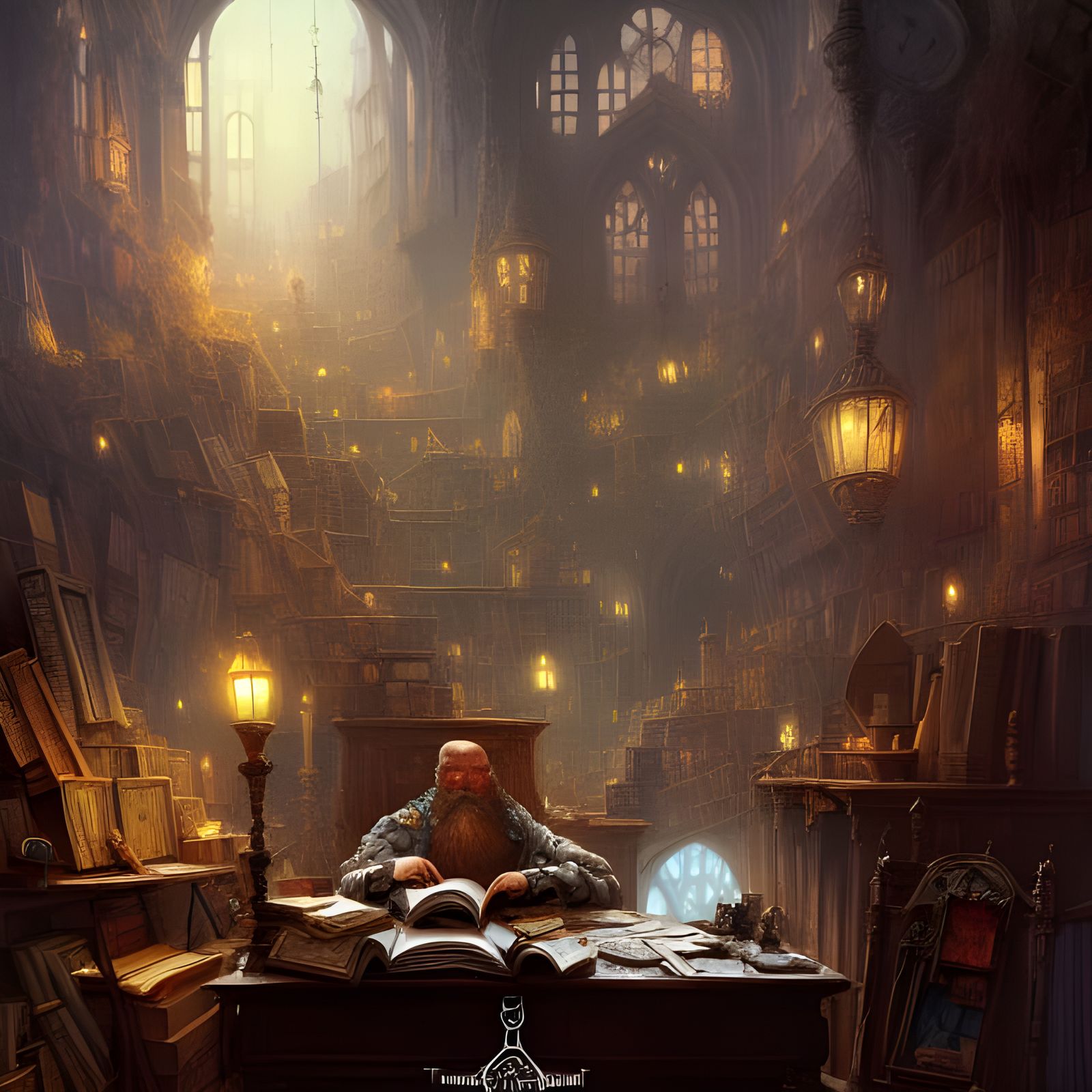 Ornate Wizard's Study with Ancient Tomes