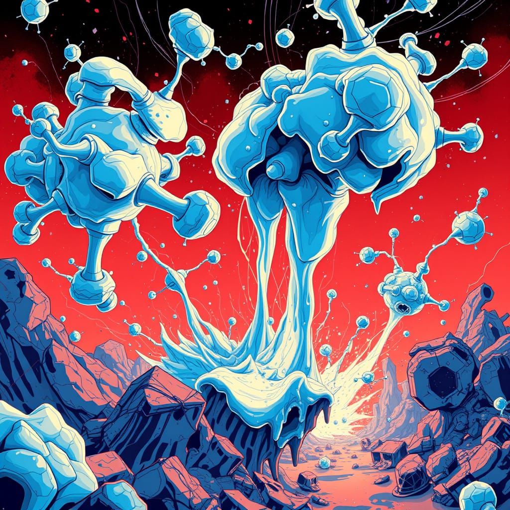 Vibrant Molecular Structures Unfolding in Dystopian Setting