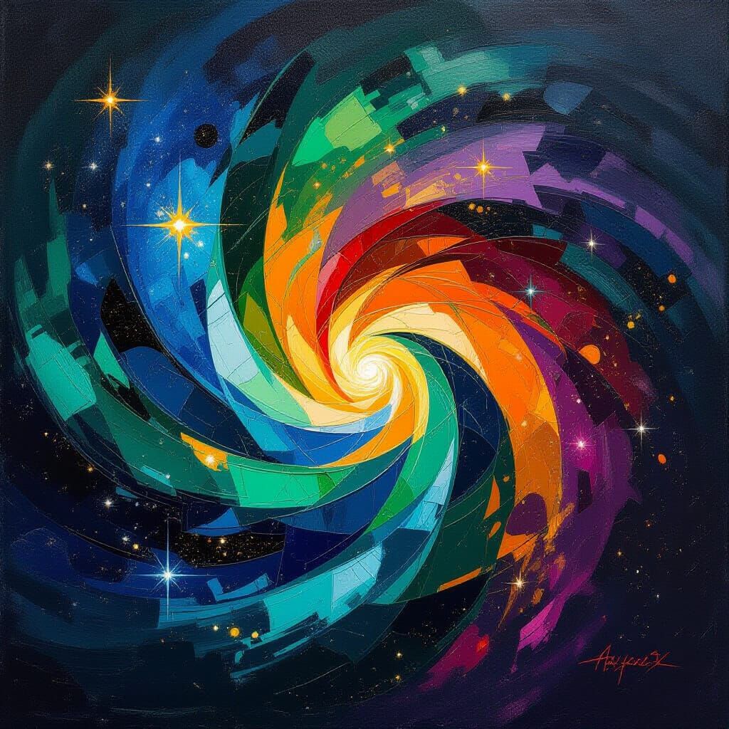 Cosmic Wonder Abstract Oil Painting in Abstract Expressionis...