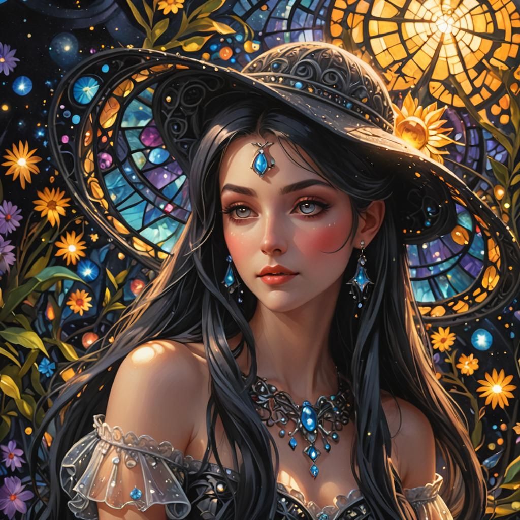 Celestial Stained Glass Entity in Starry Universe