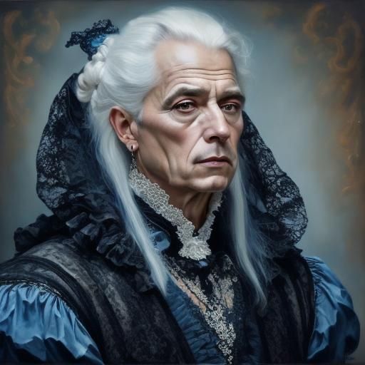 Watercolor Portrait of Old Woman in Victorian Style