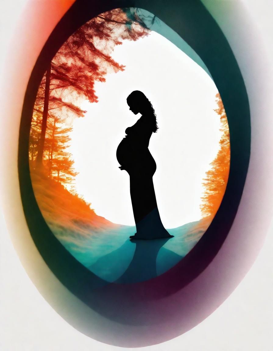 Pregnant Woman Silhouette with Baby: Double Exposure Art