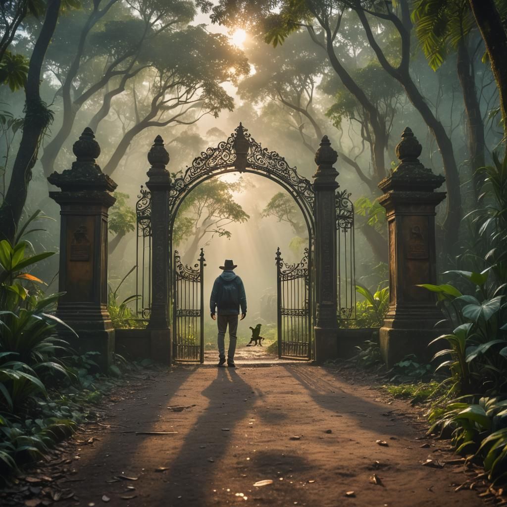Mystical Jungle Gate to Paradise at Sunrise