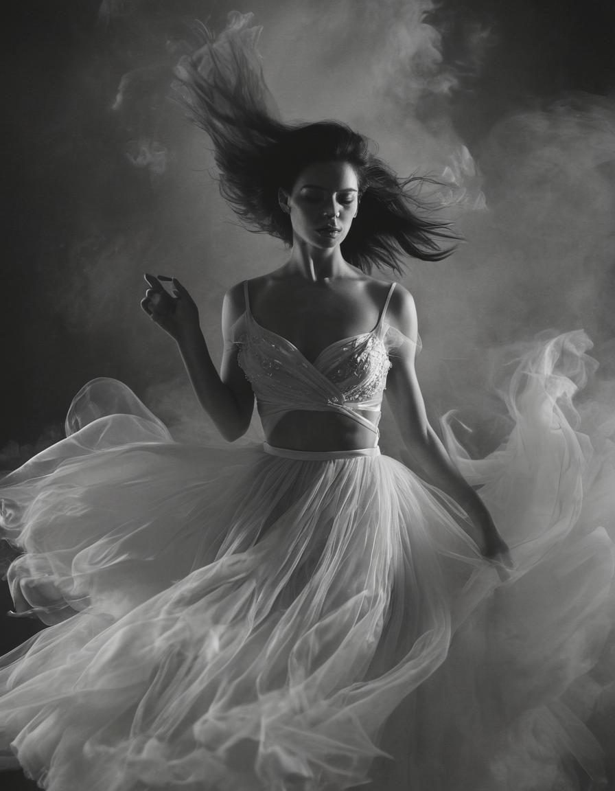 Dramatic White Tulle Dress on Black Background