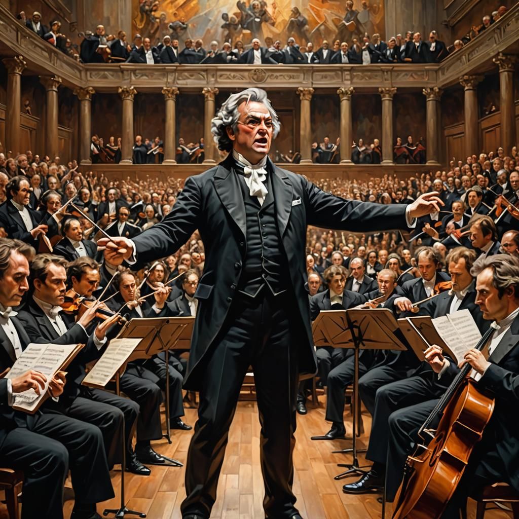 Orchestra Conductor Leading Beethoven's Fifth, Oil Painting