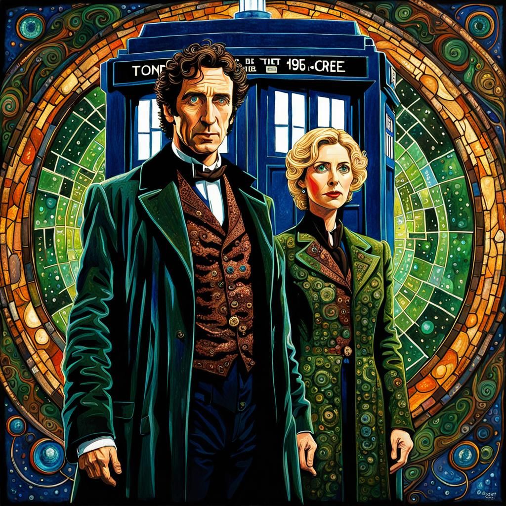 Eighth Doctor and Companion in TARDIS: Oil Painting