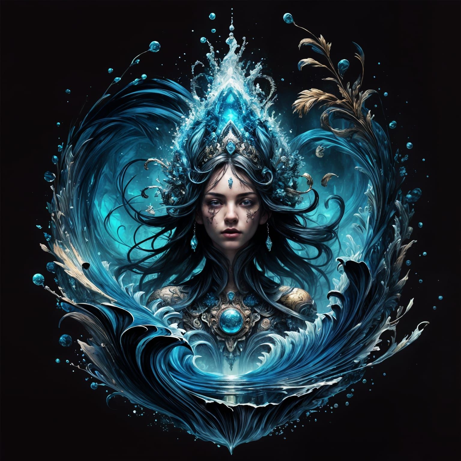 Deep-Textured Water Wonderland with Swirling Ornamentals