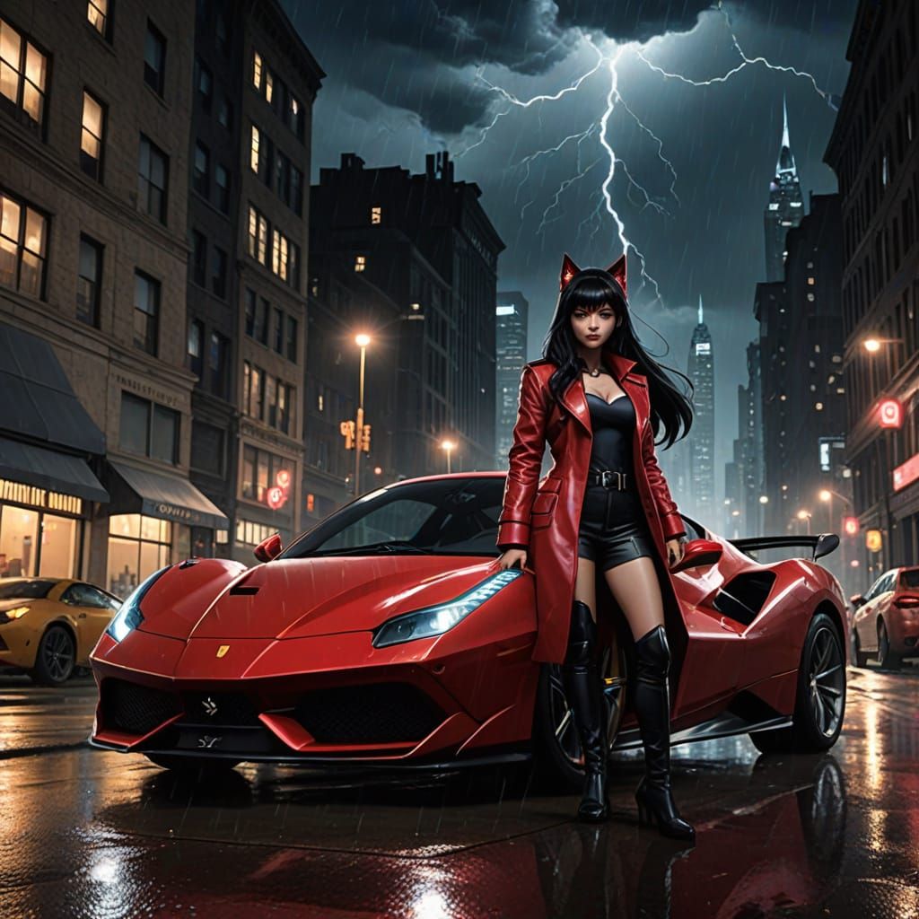 Ahri in Gotham City During a Thunderstorm