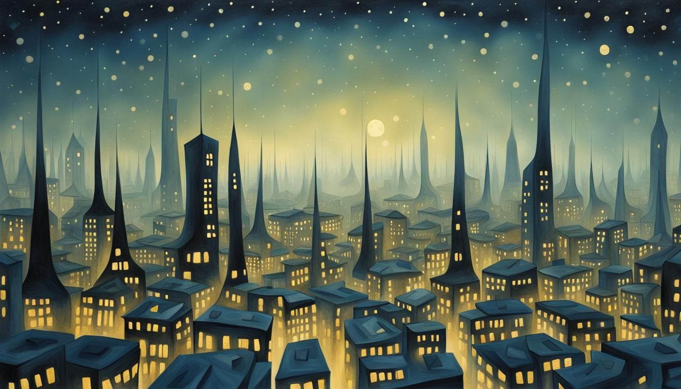 Whimsical Futuristic City at Night