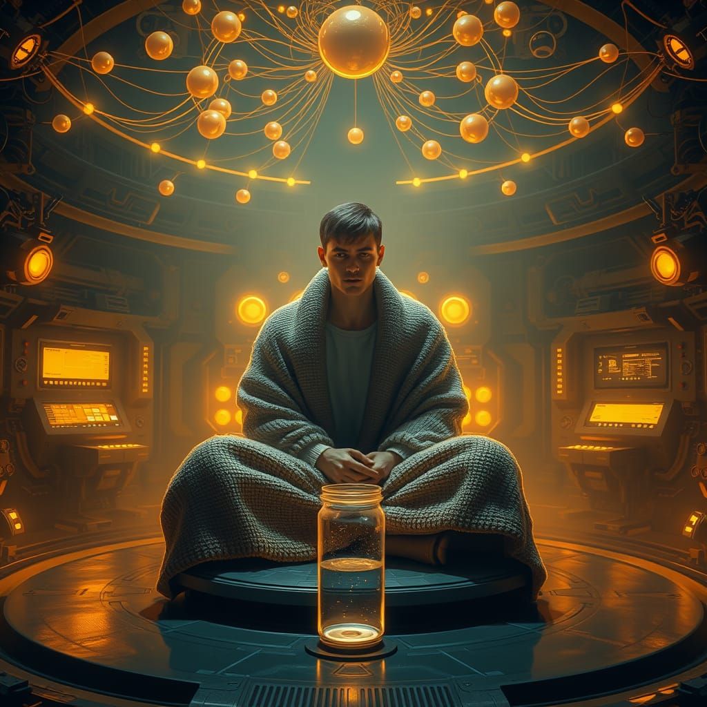 Mystical Futuristic Scene in Cyberpunk Aesthetic