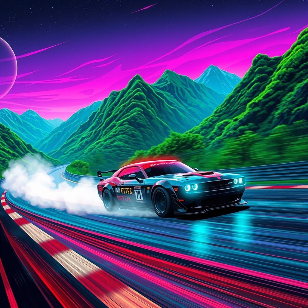 Drifting Car on Ebisu Circuit in Cyberpunk Style