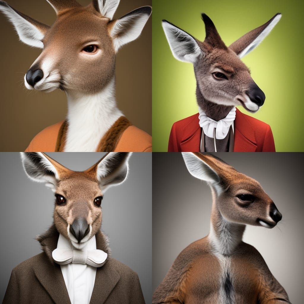 Kangaroo Portrait with Human in Pouch, Poncelet Style