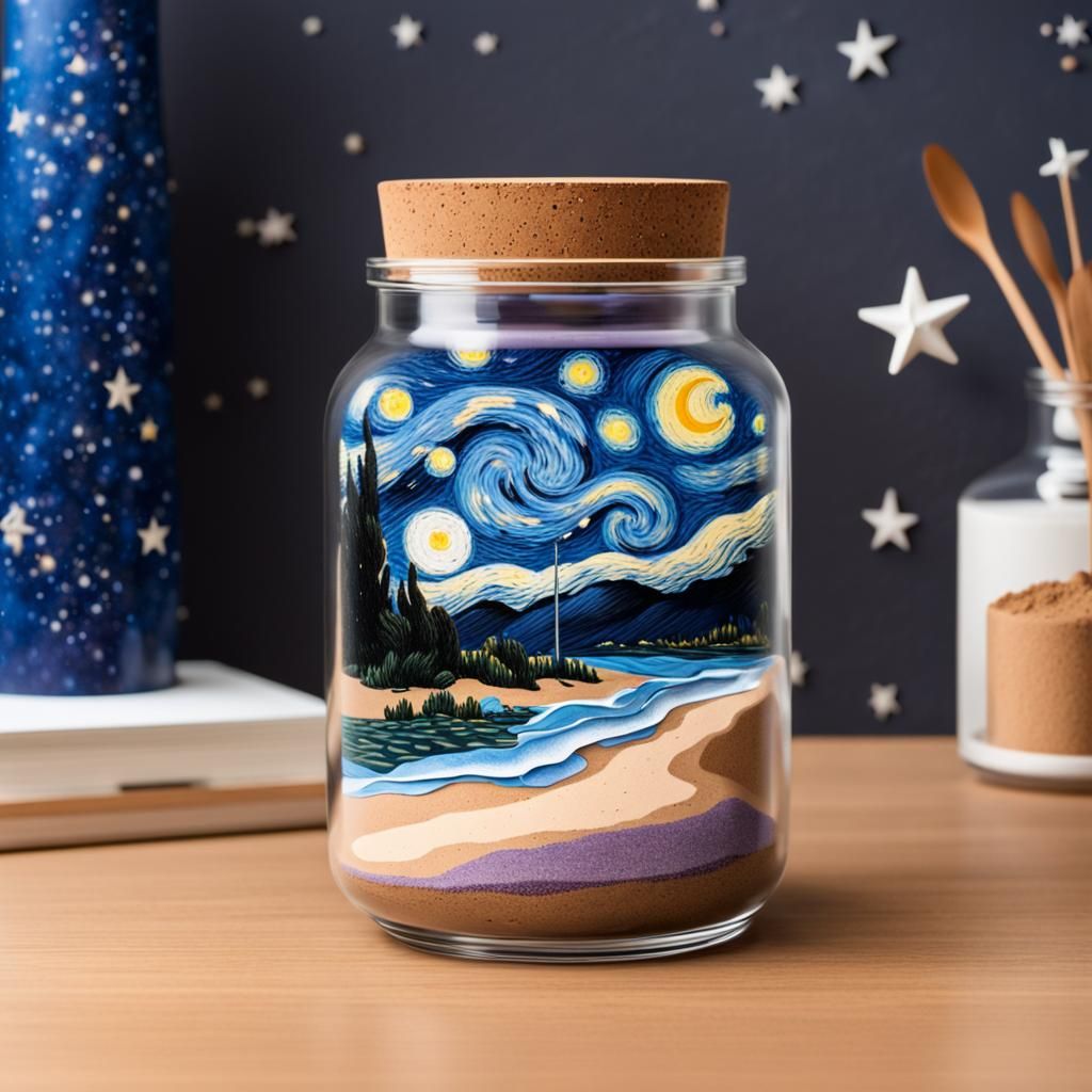 Sand Art 'Starry Night' in Glass Jar