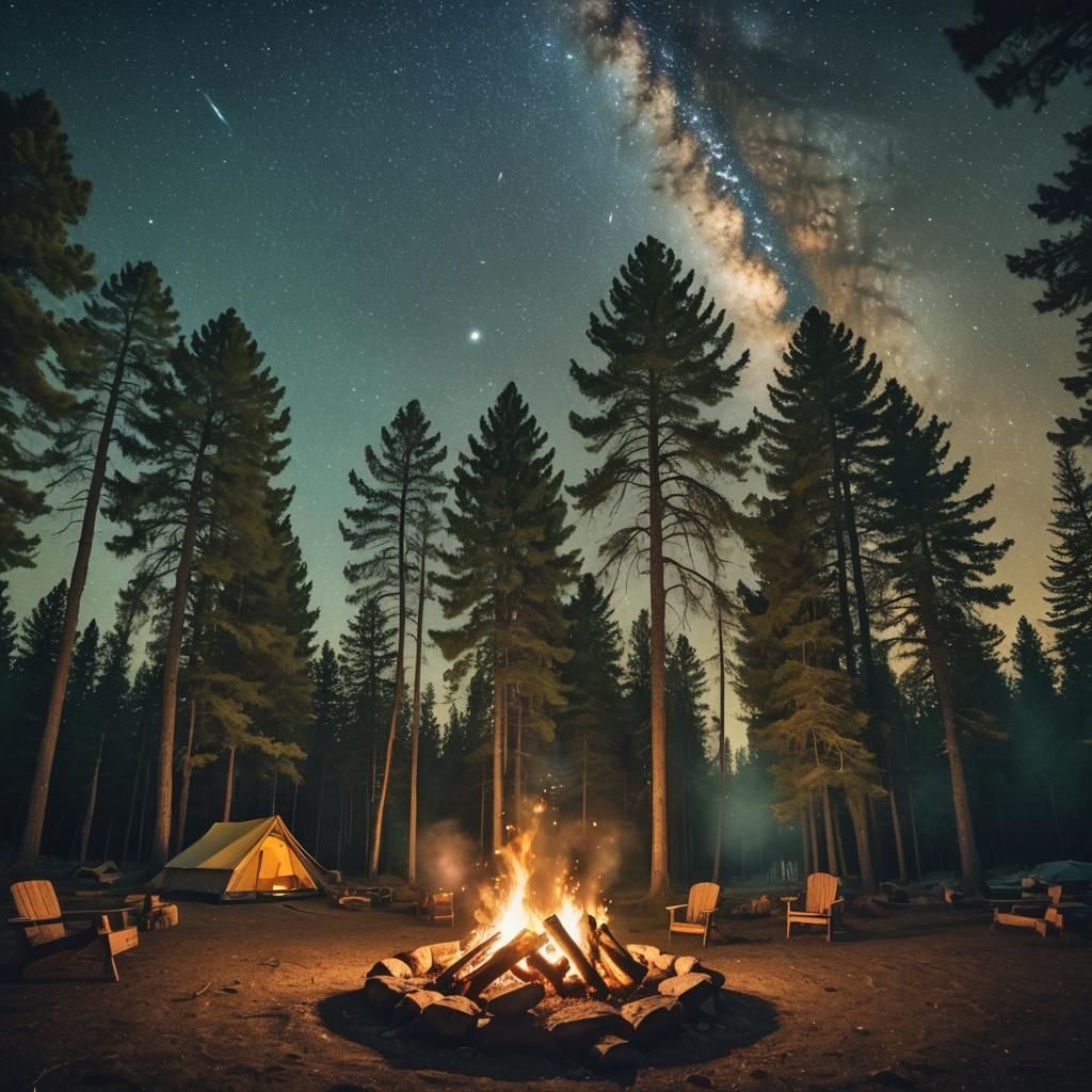 Starry Campsite: Milky Way in Watercolor Style