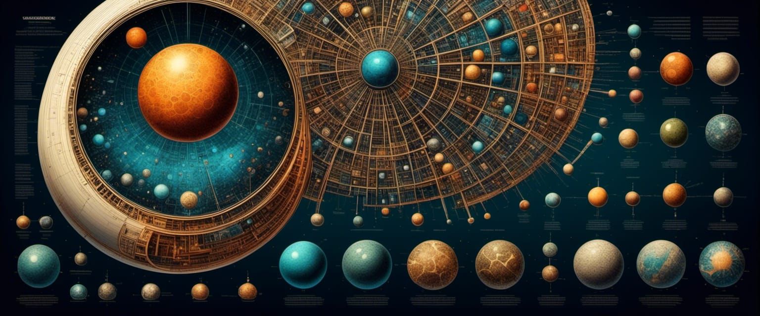 Intricate Orbs: Alcohol Ink Illustration of Scientific Diagr...