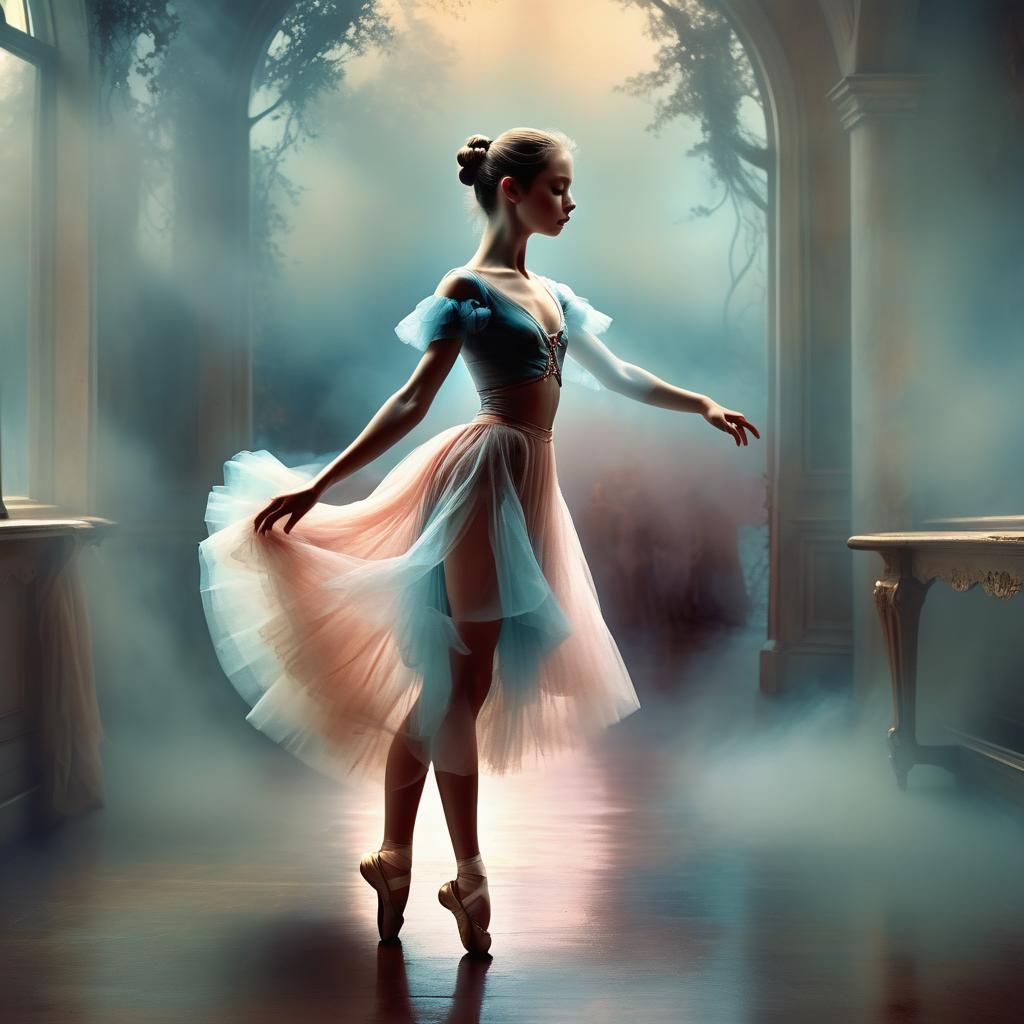 Dreamy Ballet Dancer in Fog: a Digital Painting