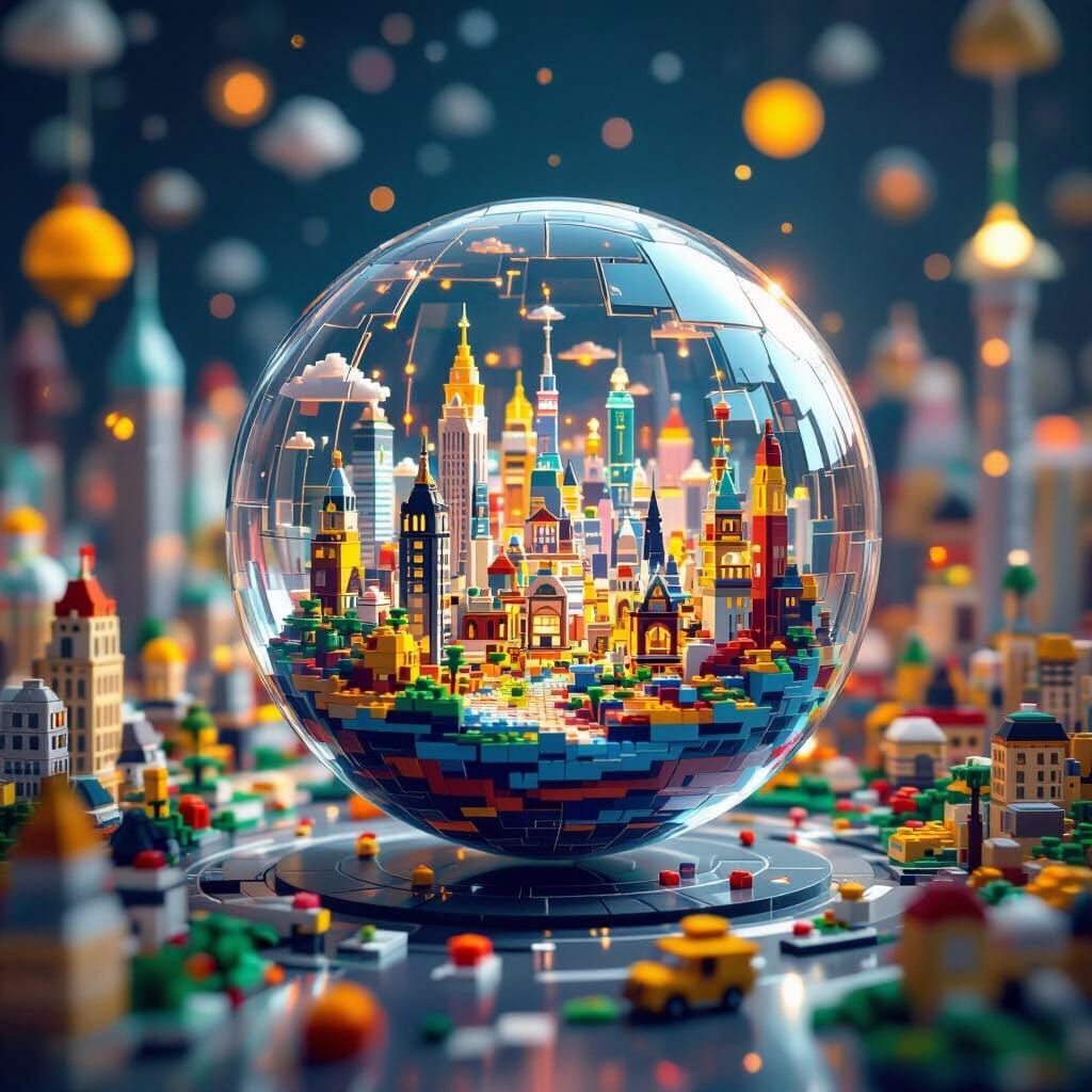 Lego Pocket World in Geometric Sphere Over Lego City