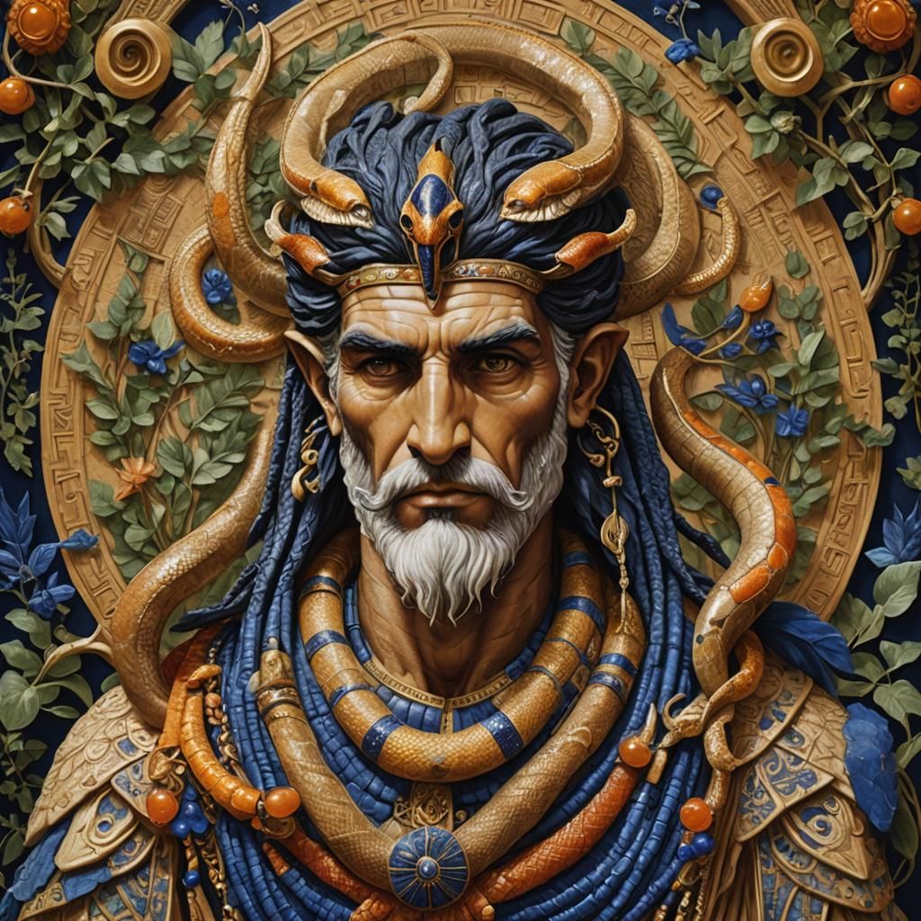 Ancient Mesopotamian Demon in Royal Attire, Amidst the Hangi...