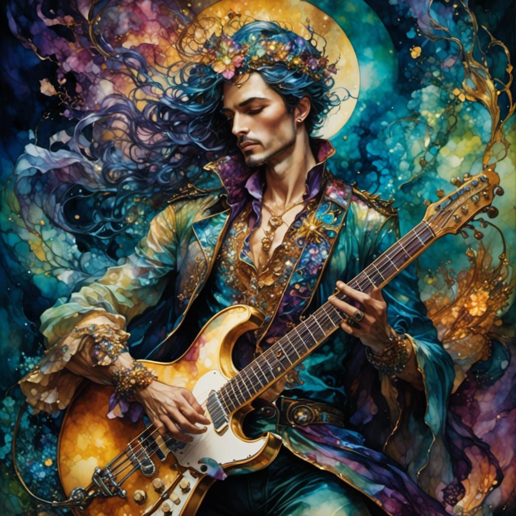 Fantasy Rockstar in Alcohol Ink Style