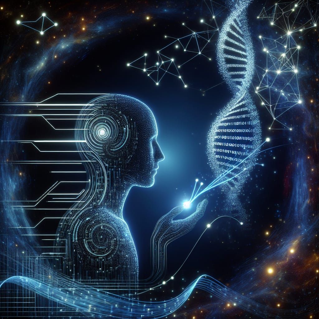 Futuristic AI Interacting with its Code in Cyberspace