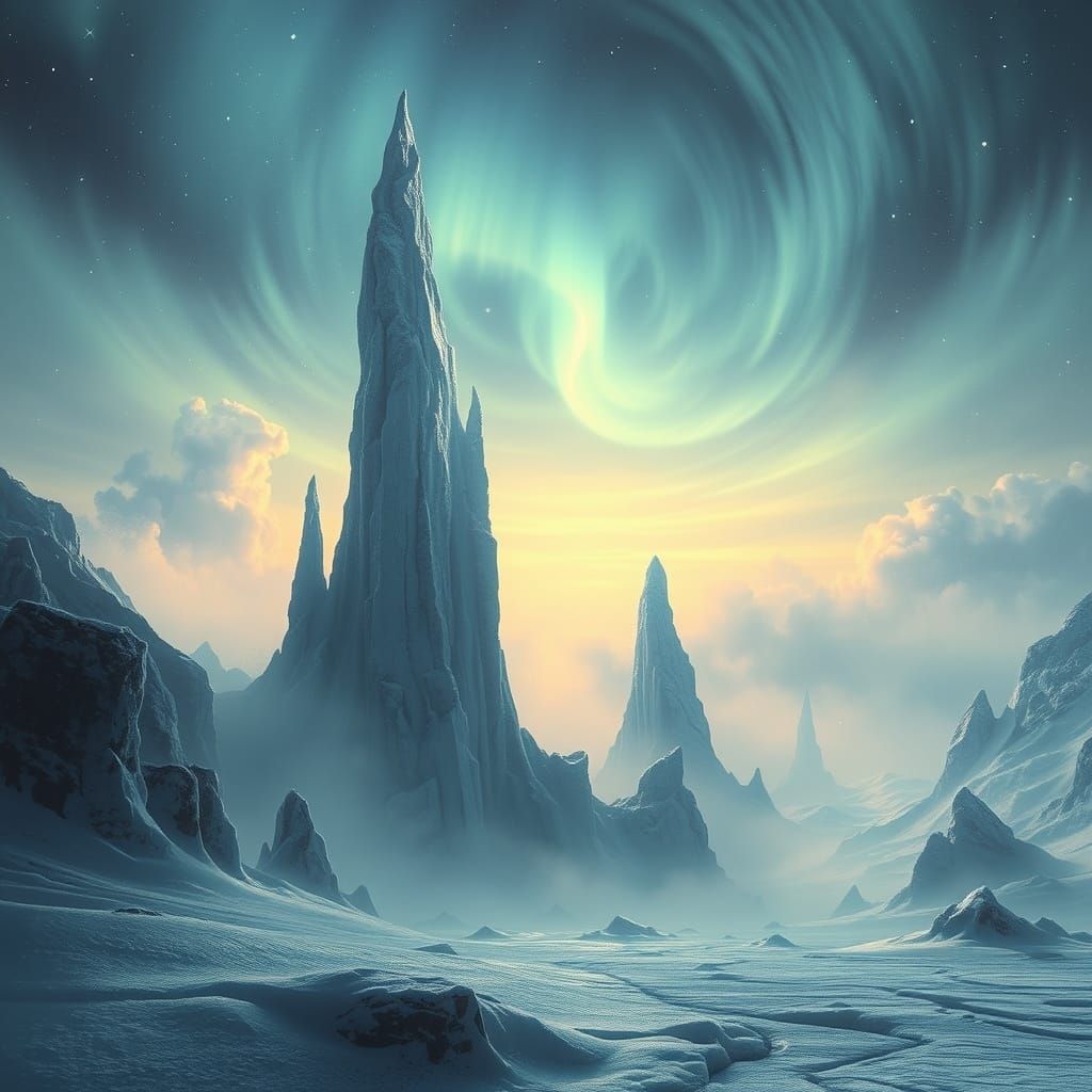 Ethereal Futuristic Frozen Wasteland in Dark Gritty Style