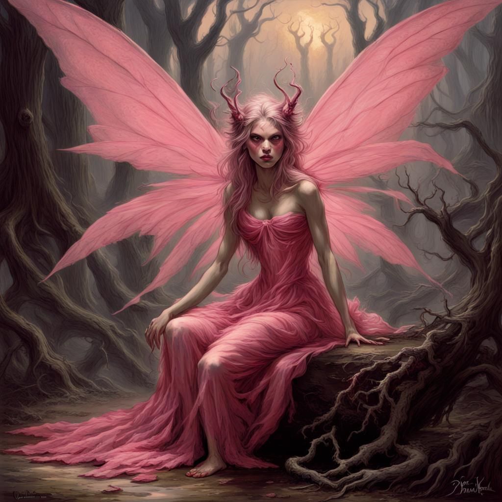Ethereal Pink Fairy in Gothic Horror Style
