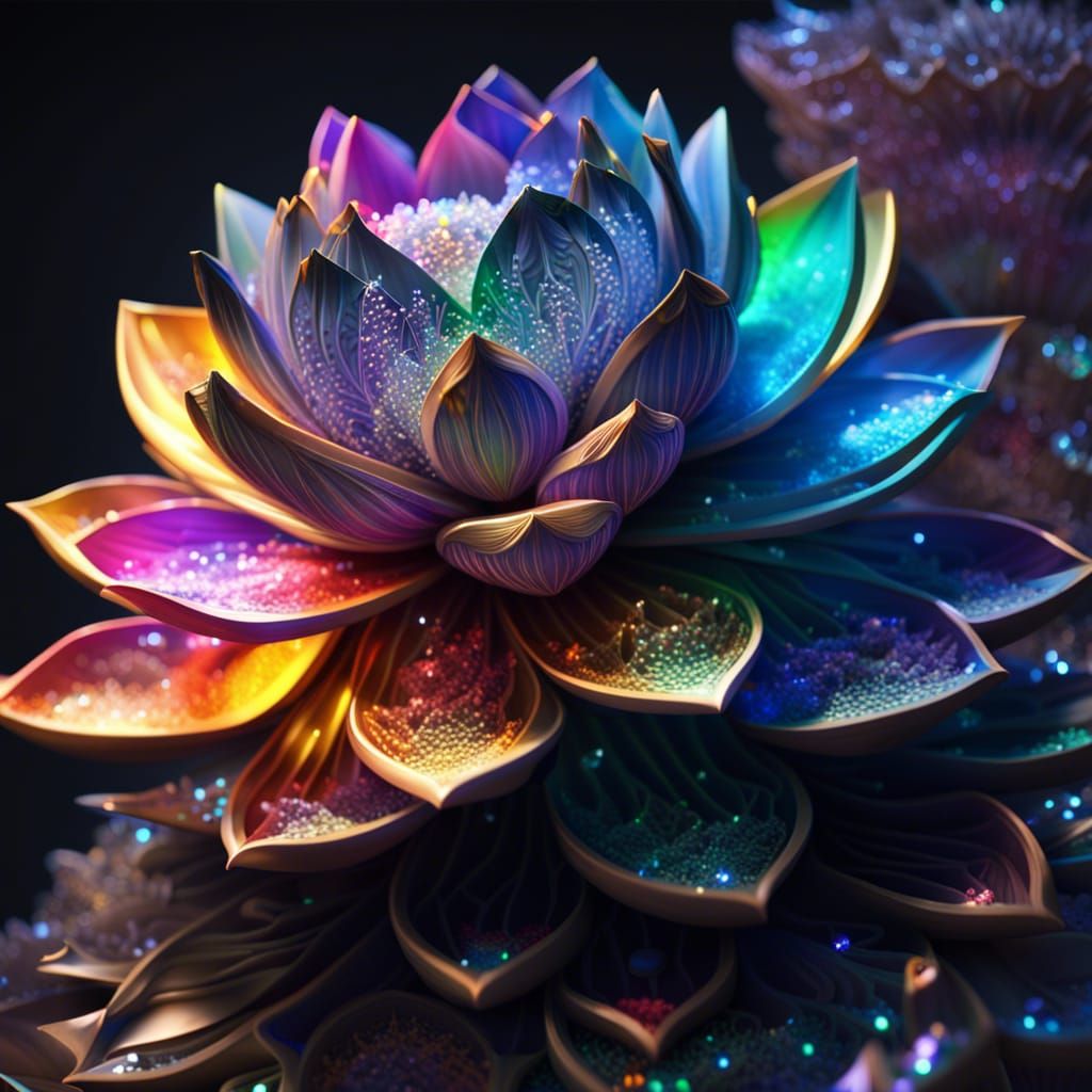Crystalline Lotus Flower with Rainbow Light
