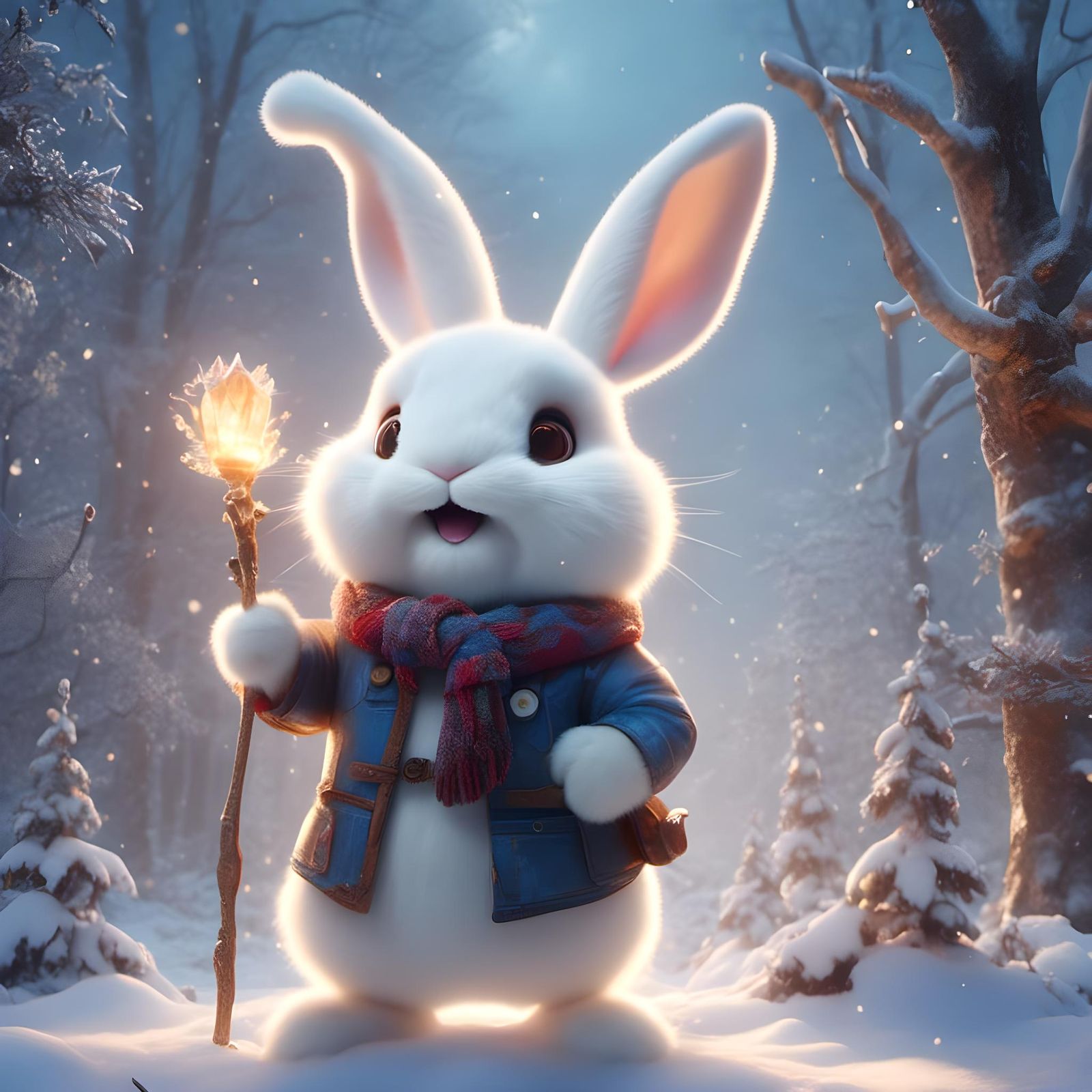 Crystal Rabbit Finds Giant Carrot in Snow