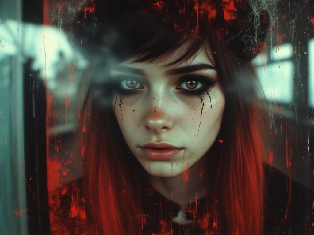 Woman's Tearful Face in Double Exposure Art