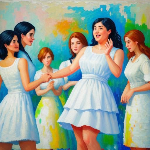 Confident Woman in White Dress: Impasto Oil Painting