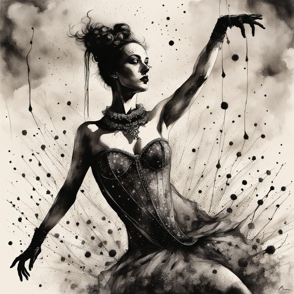 Ink Drawing of Circus Performers in a Fading World