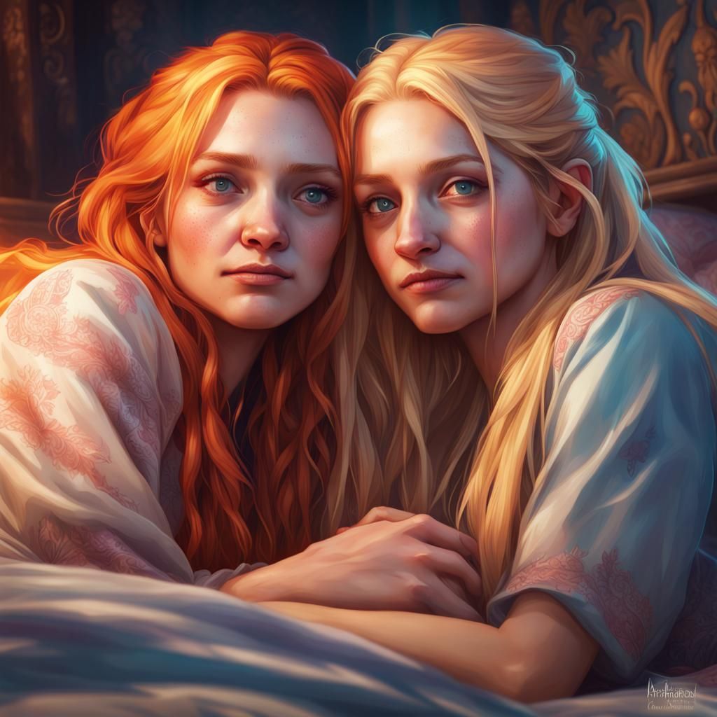 Ginny Weasley and Luna Lovegood Cuddling: Art Nouveau Portra...