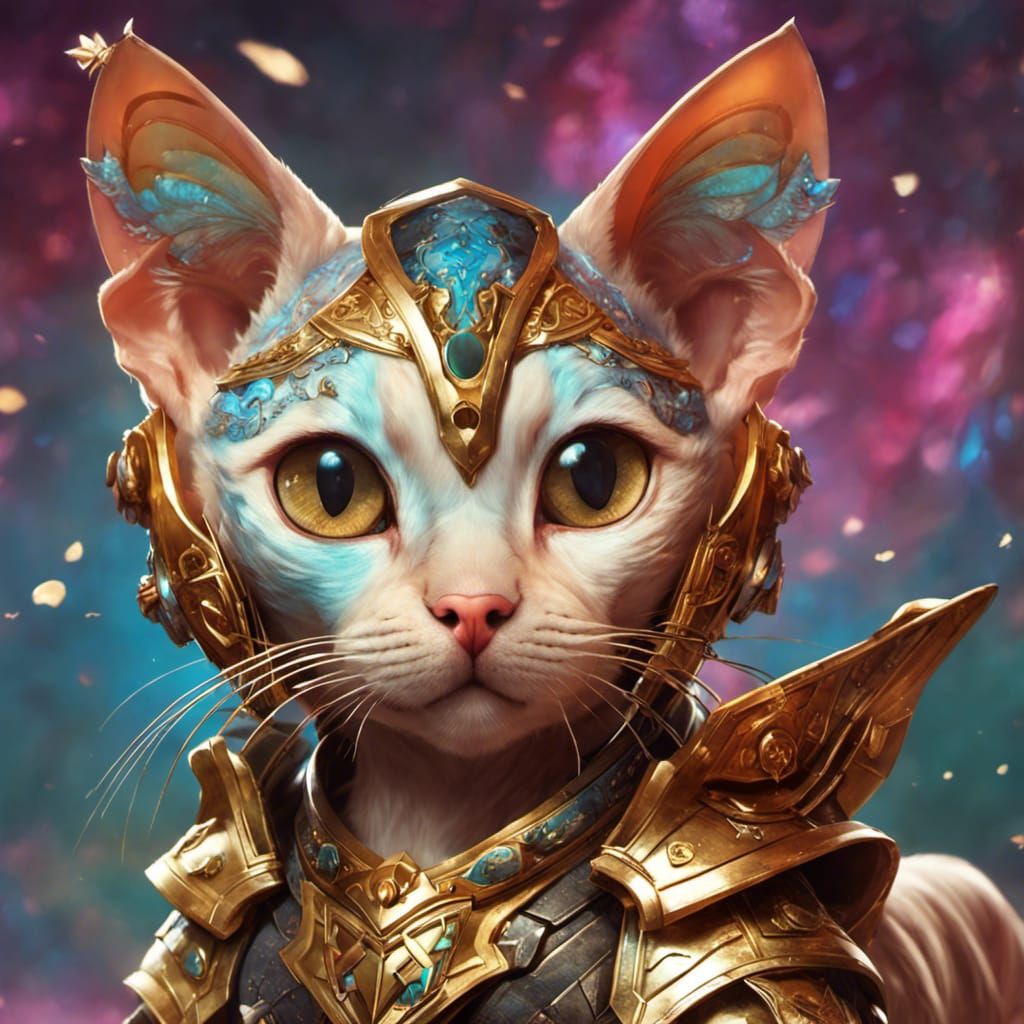 Chibi Armored Sphynx Cat Digital Illustration