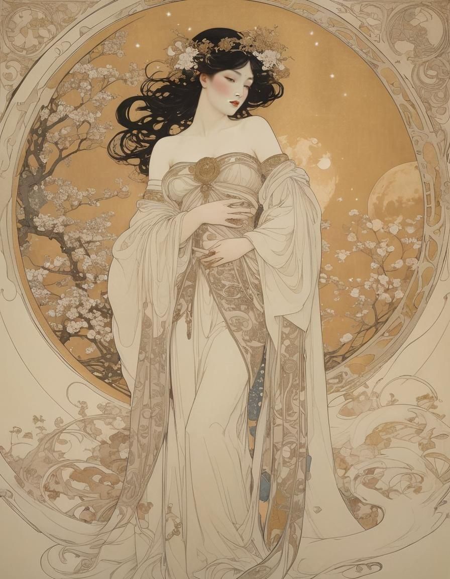 Elegant Moon Goddess Art Nouveau Portrait