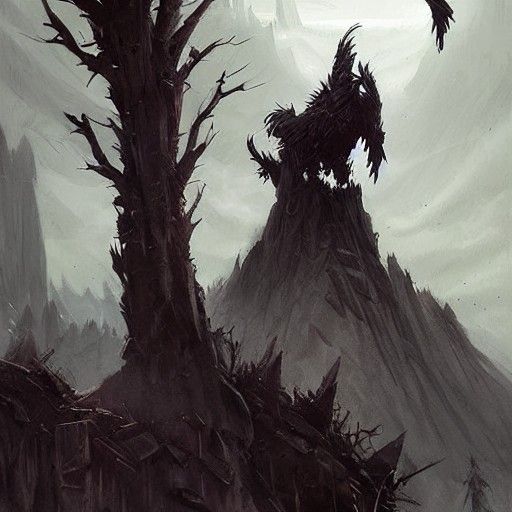 Orc King on Throne with Ravens, Sinister Fantasy Art