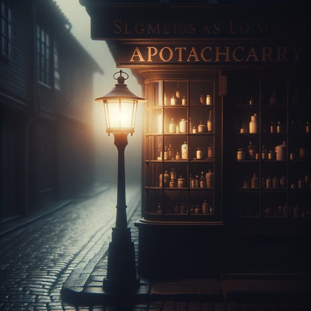 Night Street Scene with Dim Lantern Light