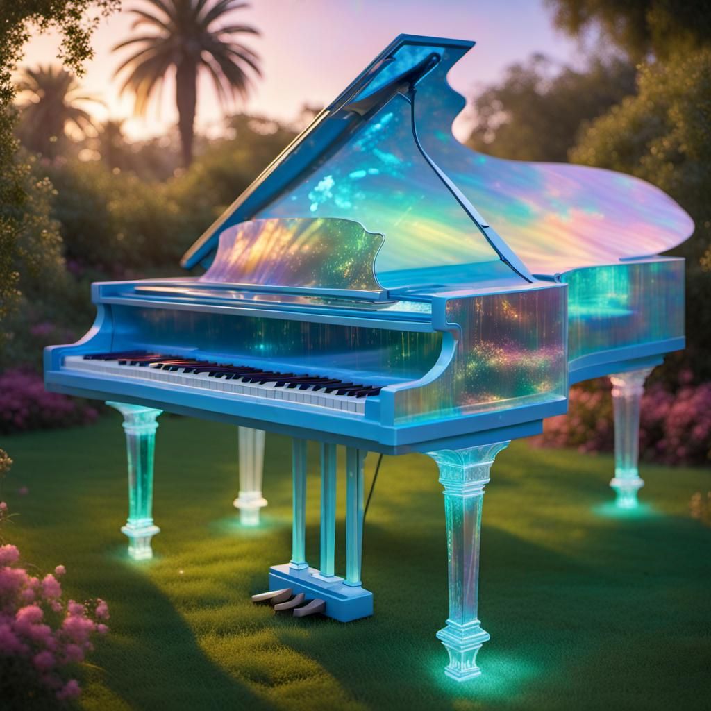 Bioluminescent Holographic Piano in Pretty Garden